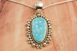 Artie Yellowhorse Genuine Blue Kingman Turquoise Sterling Silver Rising Sun Pendant